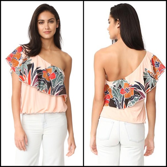 Free People Floral One Shoulder Bubble Blouse Top - Picture 2 of 13
